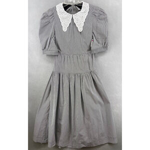 En Saison Gray Striped Midi Dress with White Collar